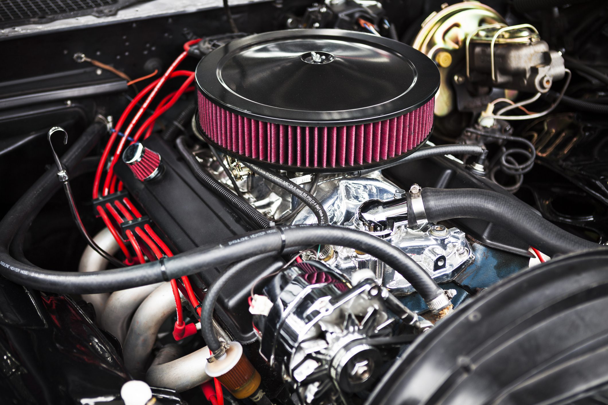 Close up of a 1980 automobile engine